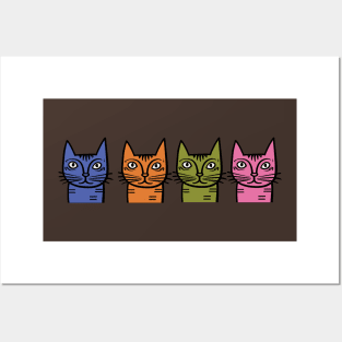 Quirky Multi Color Cats - Midcentury Illustration Posters and Art